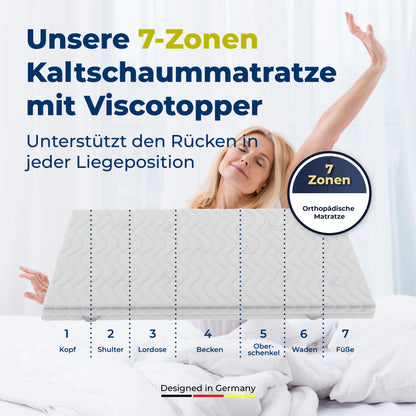 Kaltschaummatratze mit Visco-Topper – Schlafschön 7-Zonen, Ergonomisch, Waschbar & Antiallergisch